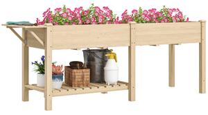 Fioriera Rialzata 207x59x78 cm con Tavolino Laterale e Ripiano Inferiore in Legno di Abete
