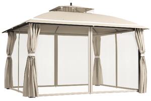 Gazebo da Giardino 370x303x290 cm Tende Laterali e Zanzariere Beige