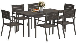 Set da Giardino con Tavolo da Pranzo Rettangolare e 6 Sedie Impilabili Marrone