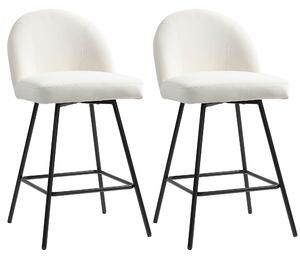 Set da 2 Sgabelli da Bar con Schienale 48,5x56x92 cm in Velluto Bianco Crema