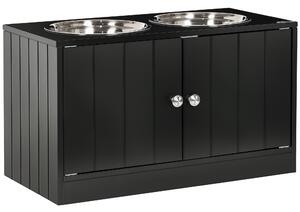 PawHut Ciotola per Cani Rialzata con Vano Contenitore, 2 Ciotole in Acciaio Inox Rimovibili, 60x30x35.5cm, Nero|Aosom