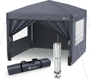 Gazebo VOUNOT® 3x3 m con 4 pannelli laterali e 4 sacchi di sabbia, gazebo pieghevole pop-up, gazebo da giardino pieghevole per feste, borsa inclusa, grigio