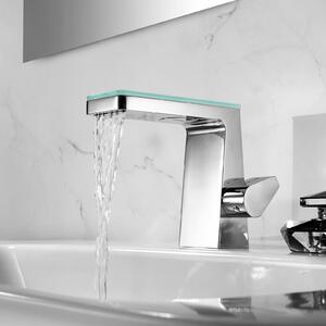 Rubinetto lavabo a cascata NT7320 - Ottone - Cromo e vetro - Funzione di avvio a freddo, colore: bianco
