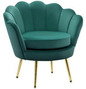 HOMCOM Poltroncina Vintage in Velluto con Gambe in Metallo Dorato, Poltrona a Conchiglia per Soggiorno, Reception o Ufficio, 76x67x74cm, Verde|Aosom