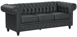 Divano 3 Posti Stile Chesterfield 213x86x79 cm a Molle Insacchettate in Finta Pelle Nero