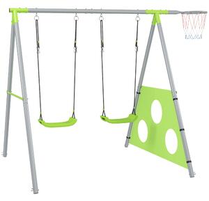 Gioco per Bambini 3 in 1 238x180x182 cm con 2 Altalene Canestro e Porta da Calcio Verde e Grigio