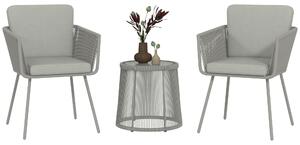Set da Giardino 2 Sedie in Stile Boho e Tavolino in Vetro in Rattan Grigio Chiaro