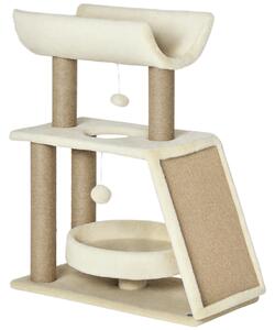 PawHut Albero Tiragraffi per Gatti con Lettino, Cuccia e Tappetino, in Legno, Peluche e Sisal, 60x30x76 cm, Marrone Chiaro | Aosom Italy