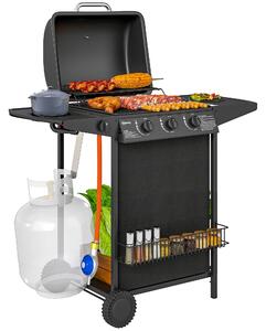 Barbecue a Gas con 4 Bruciatori Indipendenti 108x54x97 cm Coperchio con Termometro Nero