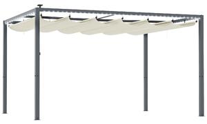 Gazebo Pergola da Giardino 400x300x230 cm Tetto Retrattile con Luci LED e Fori di Drenaggio Bianco Crema