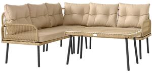 Set Salotto da Giardino 2 Divani Poltrona Angolare e Tavolino in Vetro in Rattan Colore Legno