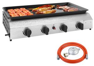 Piastra Barbecue a Gas 77x44,5x19 cm con 4 Bruciatori da 2,4 kw e Piano Antiaderente Argento
