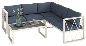 Set Salotto da Giardino Angolare Poltrona Reclinabile 2 Divanetti con Cuscini e Tavolino Grigio