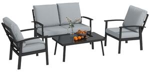 Set 4 Pezzi da Esterno Divano 2 Poltrone e Tavolino in Alluminio e Fibra Grigio Carbone