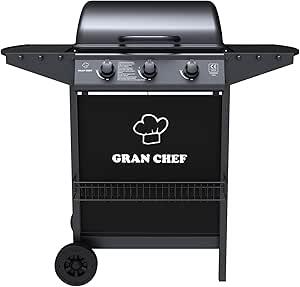 Barbecue a Gas 3 Fuochi Thomas Fuoco Principale da 2,9 kW Accensione Piezoelettrica in Acciaio Smaltato Nero
