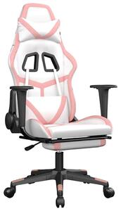 Sedia da gaming vidaXL con funzione massaggio e poggiapiedi, in ecopelle bianca e rosa