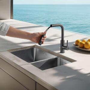 Miscelatore da cucina in metallo gun metal con rivestimento PVD e doccetta estraibile, modello PS8041-61 Pure.Sink