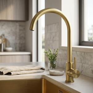 Miscelatore per cucina, finitura PVD dorata spazzolata, modello PS8044-60, linea Pure.Sink