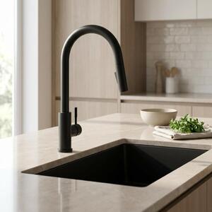 Miscelatore da cucina nero opaco con doccetta estraibile, modello PS8045-10 Pure.Sink