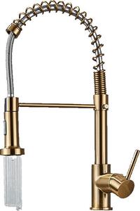 Bernd | Rubinetto da cucina in acciaio inossidabile spazzolato oro con molla | Rubinetto da cucina per boiler | Miscelatore girevole a 360° | Bassa pressione, 3 attacchi