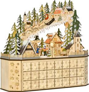 Calendario dell'Avvento HOMCOM con decorazioni natalizie, 24 cassetti con luci LED, MDF