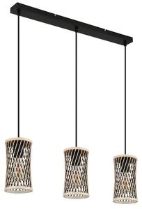 Lampada a sospensione a LED, nera, bambù, 3 luci, L 72 cm