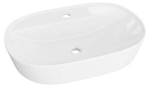 LAVITA Lavabo da appoggio Pereya Grande | Lavabo da appoggio rettangolare | Lavabo con troppopieno e senza foro per rubinetto | In porcellana di alta qualità | Lavabo | 60,5x40x12 cm | Bianco lucido