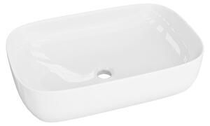 LAVITA Lavabo da appoggio Alava | Lavabo da appoggio rettangolare | Lavabo senza troppopieno e foro per rubinetto | In porcellana di alta qualità | Lavabo | 60x38,5x14,5 cm | Bianco lucido