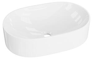 Lavabo da appoggio LAVITA Alto | Lavabo ovale da appoggio | Lavabo senza troppopieno e foro per rubinetto | In porcellana di alta qualità | Lavabo | 52,5x32,5x14 cm | Bianco lucido