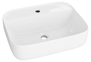 LAVITA Lavabo da appoggio Karawela | Lavabo da appoggio rettangolare | Lavabo senza troppopieno e con foro per rubinetto | In porcellana di alta qualità | Lavabo | 50x40x14,5 cm | Bianco lucido