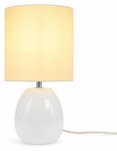 Lampada da tavolo Relaxdays, con base in vetro e paralume in tessuto, attacco E14, dimensioni 28 x 16 cm, lampada da comodino con cavo, ideale per la camera da letto, colore crema/bianco