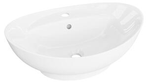 LAVITA Lavabo da appoggio Terra | Lavabo da appoggio ovale | Lavabo con troppopieno e foro per rubinetto | In porcellana di alta qualità | Lavabo | 59,5x39x17,5 cm | Bianco