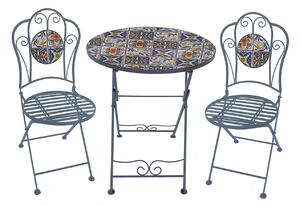 Set Tavolino e 2 Sedie Pieghevole Mosaico Stile Vietri in Ferro Multicolore