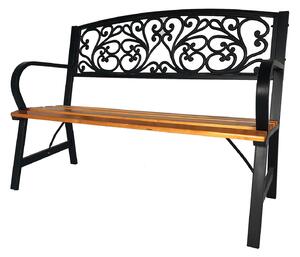 Panca da Giardino Schienale in Ghisa Seduta in Legno 120x56x87 cm Nero e Legno