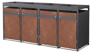 ML-Design Cassonetto a 4 scomparti con tetto per fioriera per 4 scomparti, 240L 264x80x124 cm, effetto ruggine, acciaio, resistente alle intemperie/chiudibile a chiave