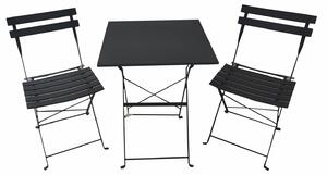 Set Tavolino e 2 Sedie Pieghevole 55x55x70 cm in Ferro Nero