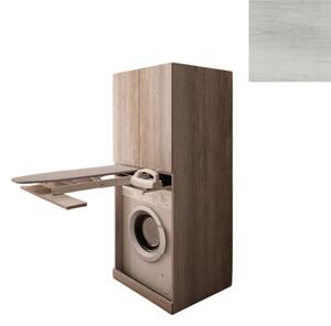 Mobile Lavanderia a Colonna per Lavatrice con Asse da Stiro e Ante Superiori 70x70x174A cm in Nobilitato Unika Olmo Bianco