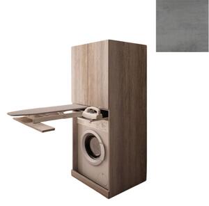 Mobile Lavanderia a Colonna per Lavatrice con Asse da Stiro e Ante Superiori 70x70x174A cm in Nobilitato Unika Grigio Cemento