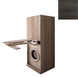 Mobile Lavanderia a Colonna per Lavatrice con Asse da Stiro e Ante Superiori 70x70x174A cm in Nobilitato Unika Olmo Scuro