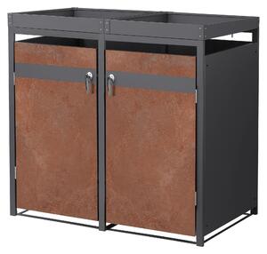 ML-Design Cassonetto a 2 scomparti con tetto a fioriera per 2 scomparti, 240L 132x80x124 cm, effetto ruggine, acciaio, resistente alle intemperie/chiudibile a chiave