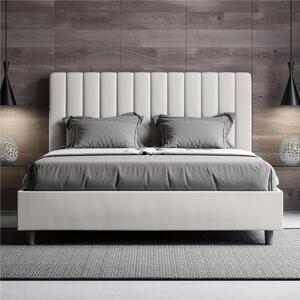 Letto matrimoniale In Similpelle con Contenitore AGUEDA giroletto imbottito Dimensioni chiuso 160x190 cm effetto trapuntato bianco
