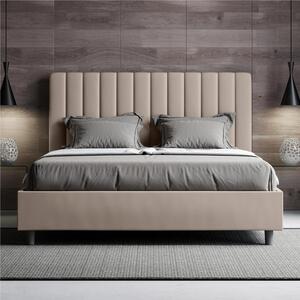 Letto matrimoniale In Similpelle con Contenitore AGUEDA giroletto imbottito Dimensioni 160x190 cm effetto trapuntato Tortora