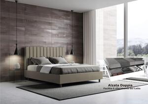 Letto matrimoniale In Similpelle AGUEDA con giroletto imbottito Dimensioni 160x190 cm con Doppia ALZATA xla comodit� di rifare il letto colore Cappuccino