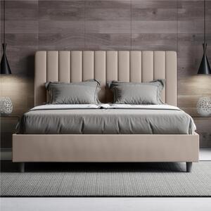 Letto matrimoniale In Similpelle AGUEDA con giroletto imbottito Dimensioni 160x190 cm effetto trapuntato tortora