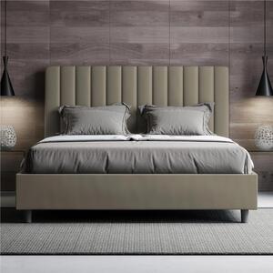 Letto matrimoniale In Similpelle con Contenitore AGUEDA giroletto imbottito Dimensioni 160x190 cm effetto trapuntato Cappuccino