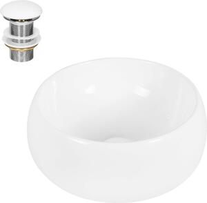 LuxeBath Lavabo Lavabo da appoggio, rotondo, 40x35x15,5 cm, bianco, in Vetroceramica, incl. set di scarico senza troppopieno