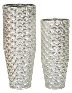 Vasi Set di 2 vasi argentati Ideali per piante2 diametri Dimensioni 40X40X99-32X32X84 cm Ideali per piante cm in metallo Argento
