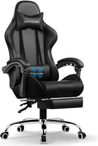 GTPLAYER Sedia da ufficio Sedia da gioco Poltrona da gioco massaggiante Sedia da gioco ergonomica con poggiapiedi, poggiatesta cuscino lombare massaggiante, sedia da gioco imbottita, sedia girevole