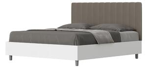 Letto Matrimoniale 160x190 cm con Rete e Contenitore Alzata Comoda Struttura Bianco Frassico e Testata in Similpelle Kaia Cappuccino
