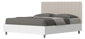 Letto Matrimoniale 160x190 cm con Rete e Contenitore Alzata Comoda Struttura Bianco Frassico e Testata in Similpelle Kaia Tortora